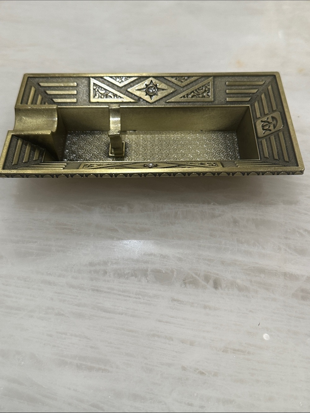 Antique-Style Brass Cigar Ashtray with Ornate Trim